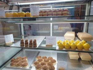Display cabinet at GingerSnap Patisserie in West Melbourne
