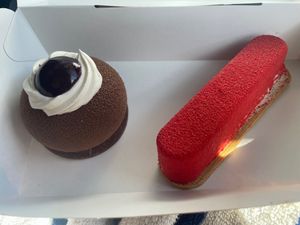 Black Forest and raspberry white chocolate   at GingerSnap Patisserie in West Melbourne