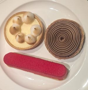 Lemon meringue tart: delicious, perfect amount of tang; Raspberry+white choc entremet: amazing delicate shell, lovely subtle flavour; Salted caramel + chocolate tart: perfection at GingerSnap Patisserie in West Melbourne