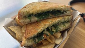 Yay feta and basil toastie  at GingerSnap Patisserie in West Melbourne