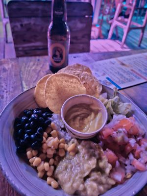 During the night there is only one vegan option: Mexocan bowl. USD 14 at Bugaloe in Noord