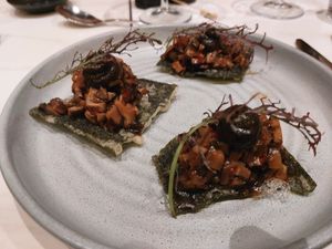 Entree shitake on tempura nori at Yarra Valley Restaurant 1309 - Balgownie Estate in Yarra Glen