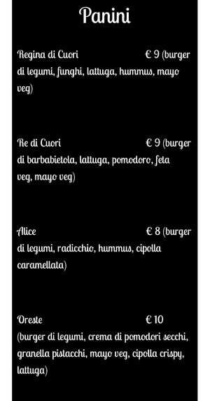 Menu panini   at White Rabbit  in Lamezia Terme