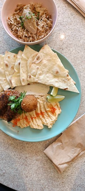Habib (House-made falafel, mushroom kafta, dry chestnut curd, hummus, tabbouleh, babaganoush, rice with lentils and sheet bread) at Kantina Prestes in Natal