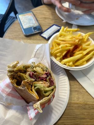 vegan kebab and chips at FilFil in Brighton