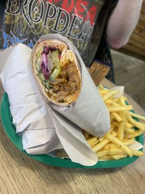 Vegan donner wrap and chips   at FilFil in Brighton