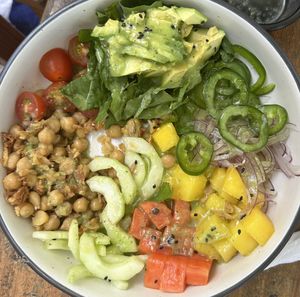 Fruit, veggie, avocado and chickpea bowl  at Pico Bistro Tamarindo in Tamarindo