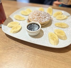 The kids meal deal with chocolate sauce and banana  at Wild Wee Pancakes in Inverness