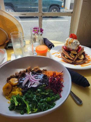 Left Island Bowl, Right Bread and Chocolate at Bread and Chocolate Vegan Bistro in George Town