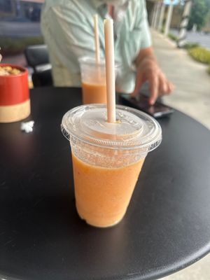 Yummy pineapple mango smoothies!  at Food For Thought Market in Marathon