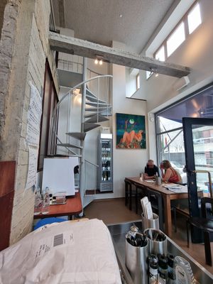 Interior, stairs to upstairs area at Bakkerij FUNK in Antwerpen