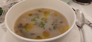 Zuppa di funghi e patate at Hotel Dolomiten Ristorante Pizzeria in Dobbiaco