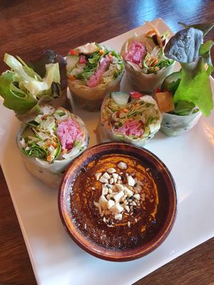 Sommerrollen mit Erdnusssauce at Vegan Dimo in Berlin