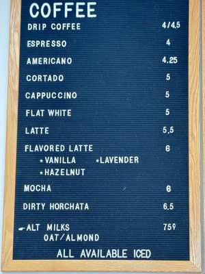 Menu  at Offset Coffee in El Segundo