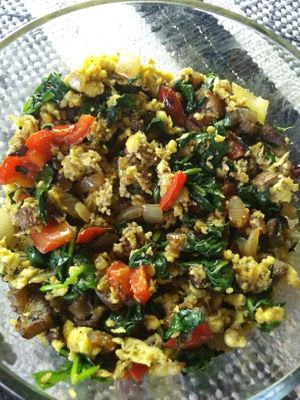Tofu Breakfast Scramble

Tofu, Vegan Sausage, Red Bell Pepper, Onion, Spinach, Breakfast Potatoes, and Seasonings (Garlic, Salt, Turmeric, Nutritional Yeast). at The Winnesota Wonder in Oak Park Heights