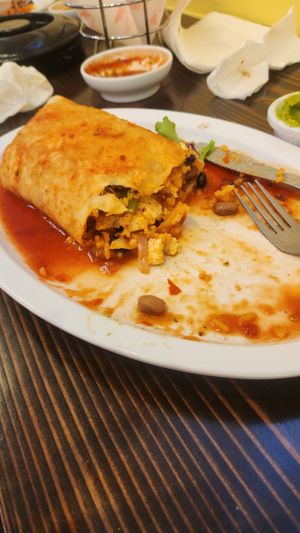 Tofu burrito wet with sauce at Fidelina's Taqueria in Ellensburg