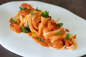 Tagliolino - Tomato - Pesto at Bis Osteria Italiana Contemporanea in Colle Di Val Delsa