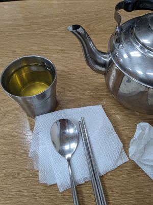 메밀차 buckwheat tea at Park Myeong-do Bongpyeong Buckwheat Makguksu- 박명도 봉평 메밀막국수 in Seoul