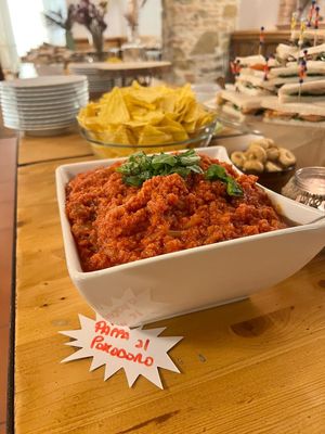 Traditional italian dish “pappa al pomodoro” at Alchimia Vegetale in Pontassieve