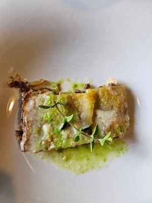 Moussaka agli asparagi con patate e ragù di lenticchie at Alchimia Vegetale in Pontassieve