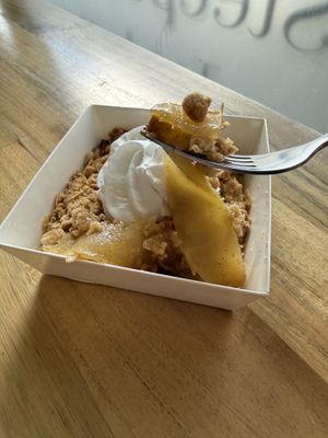 Vegan (and GF) apple crumble with coconut whip  at Soulstice Tea Room & Noshery in 100 Mile House