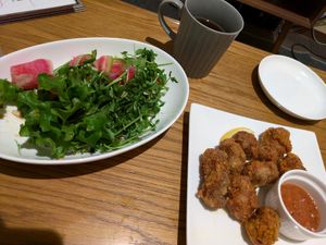 The salad with the Japanese dressing is my favourite. The soy karage is okay, a little doughy at Vegan and Gluten Free Osaka. - The Second Room Cafe in Osaka