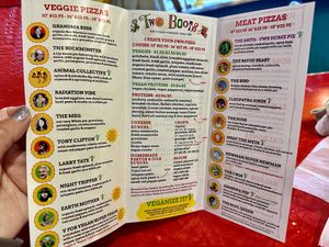 menu with indicated vegan pizzas  at Two Boots UWS in New York City