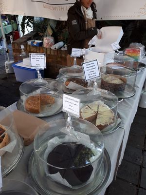 Vegan chocolate cake, vegan apple rum cake at Kings Cross Farmers Market in Sydney