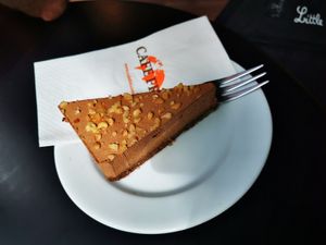 Vegan gianduia cake at Cafe Frei in Budapest