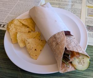 Rollup Sandwich with organic tofu teriyaki and brown rice at Sunshine Natural Foods Cafe in Grants Pass