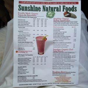 Awesome Menu! at Sunshine Natural Foods Cafe in Grants Pass