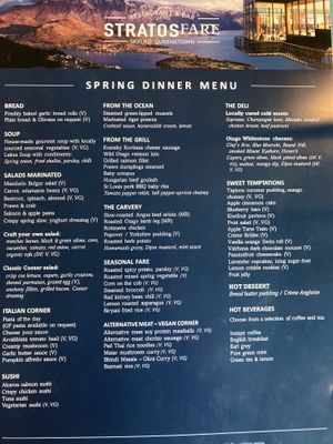 Buffet options for december/2023  at Stratosfare  in Queenstown