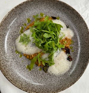 Risotto mit gebackener Pepperoni/ Rucola/ Artischokenschaum-Vegan at 51° in Leukerbad