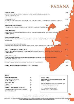 Menu 13/12/2023 at Panama in Belfast