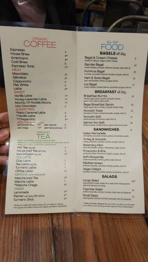 Menu at Javista Coffee in Hollywood