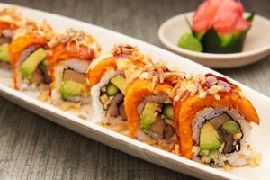 Gorgeous Roll
Avocado, Asparagus, Portabella, Cashews, Layered with Sweet Potato, Topped with Fried Onion, Drizzled with Spicy Mayo & Sweet Sauce at Sushi Tokyo  in Brooklyn