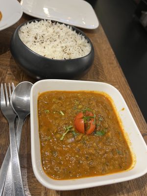 Punjabi Baigan Bharta & cumin rice  at Spoonful of India in Brussels