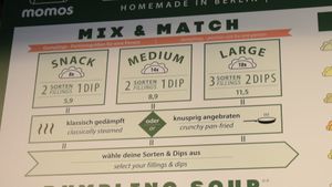 menu at Momos - Organic Veggie Dumplings in Berlin