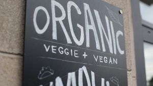 sign at Momos - Organic Veggie Dumplings in Berlin