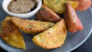 pan fried chickpea pumpkin momos at Momos - Organic Veggie Dumplings in Berlin