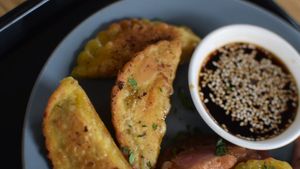 pan fried chickpea pumpkin momos at Momos - Organic Veggie Dumplings in Berlin