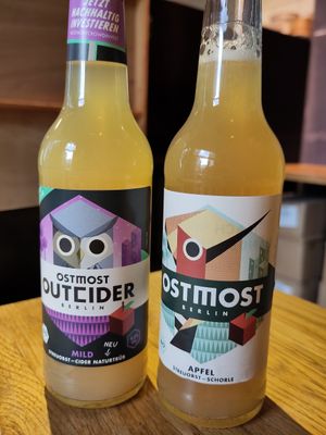 Really good cider (left) at Momos - Organic Veggie Dumplings in Berlin