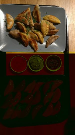 platter of 36 vegan dumplings  at Momos - Organic Veggie Dumplings in Berlin