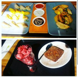 dumplings and dessert at Momos - Organic Veggie Dumplings in Berlin