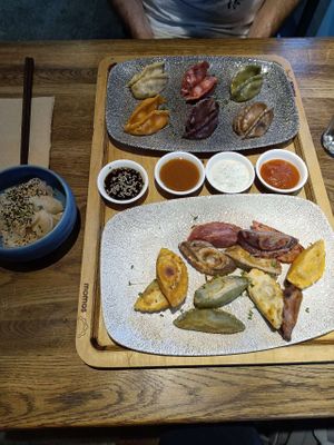 Vegan dumplings & pickled radish. at Momos - Organic Veggie Dumplings in Berlin