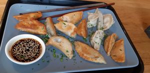 Mushroom potato and potato-cabage-carrot dumplings at Momos - Organic Veggie Dumplings in Berlin