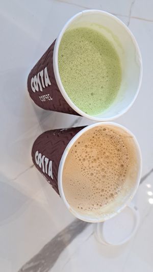 Matcha latte and cappuccino with soy milk at AUH - Costa Coffee - TA in Abu Dhabi