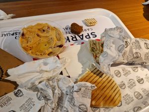 Classic falafel sandwich, portion of falafel and spicy hummus at AUH - Operation Falafel - TA in Abu Dhabi