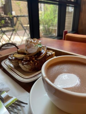 Hot chocolate with Chocolate Banana Toast  at Ashville Bakery Cafe - 애쉬빌 베이커리 카페 in Seoul
