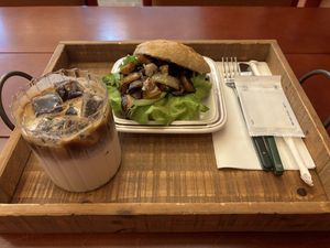 Mushroom Ciabatta and Vanillabean Latte  at Ashville Bakery Cafe - 애쉬빌 베이커리 카페 in Seoul